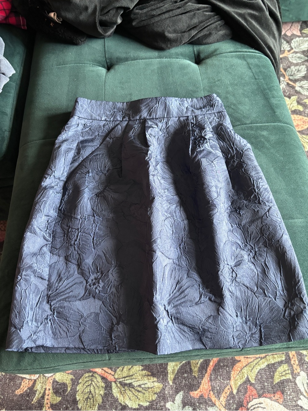 Jacquard Textured Navy Floral A-Line Skirt